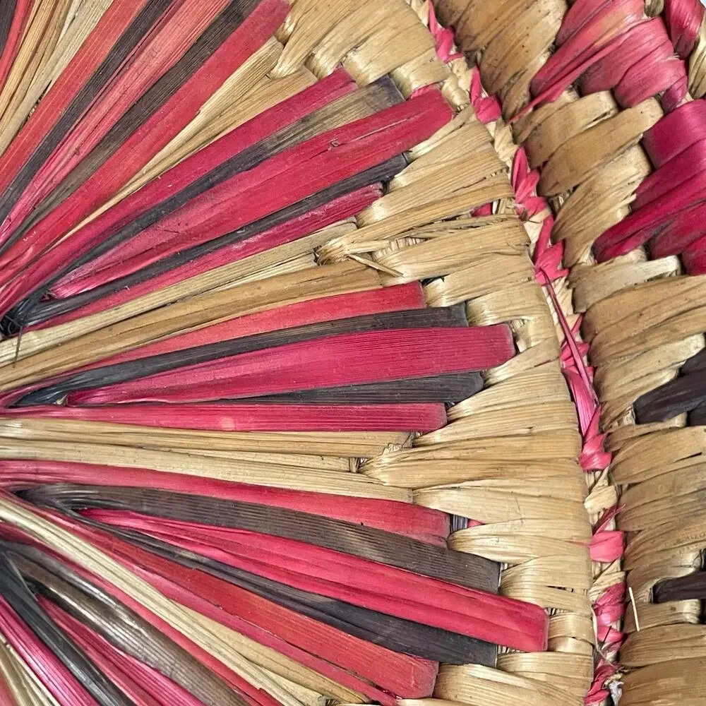 Vintage Woven Raffia Basket Boho Wall Hanging Straw Colorful Round FLAW READ